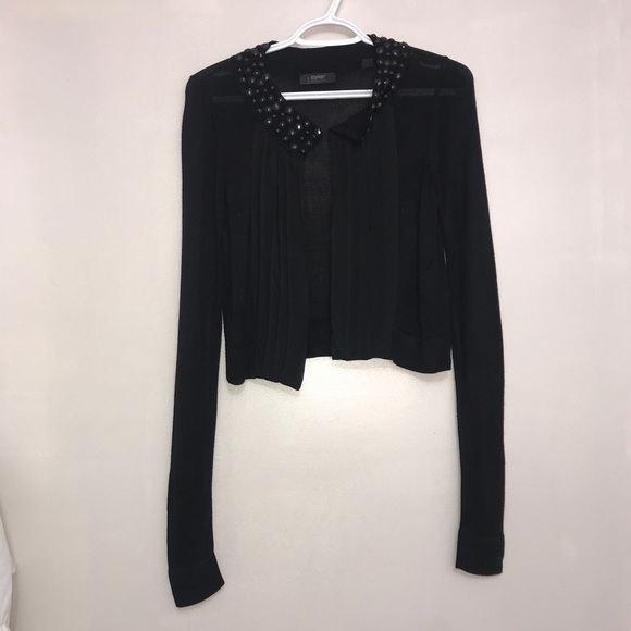 Esprit Black Bejewelled Black Rayon Crop Cardigan - Picture 12 of 12